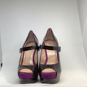 Black Patent Leather Purple Suede Peep Toe